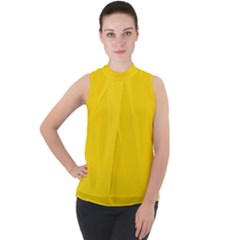 Color Gold Mock Neck Chiffon Sleeveless Top