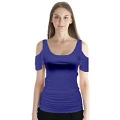 Color Midnight Blue Butterfly Sleeve Cutout Tee 