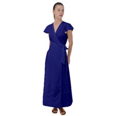 Color Midnight Blue Flutter Sleeve Maxi Dress by Kultjers