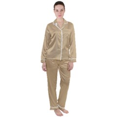 Color Tan Satin Long Sleeve Pajamas Set