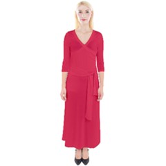 Color Crimson Quarter Sleeve Wrap Maxi Dress by Kultjers