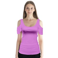 Color Orchid Butterfly Sleeve Cutout Tee 