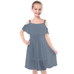 Color Slate Grey Kids  Cut Out Shoulders Chiffon Dress by Kultjers