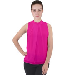 Color Deep Pink Mock Neck Chiffon Sleeveless Top