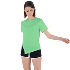 Color Light Green Asymmetrical Short Sleeve Sports Tee