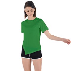 Color Forest Green Asymmetrical Short Sleeve Sports Tee