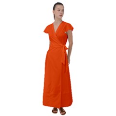 Color Orange Red Flutter Sleeve Maxi Dress by Kultjers