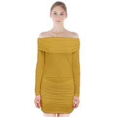 Color Goldenrod Long Sleeve Off Shoulder Dress by Kultjers