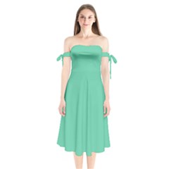 Color Medium Aquamarine Shoulder Tie Bardot Midi Dress