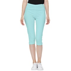 Color Pale Turquoise Inside Out Lightweight Velour Capri Leggings  by Kultjers