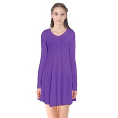 Color Rebecca Purple Long Sleeve V-neck Flare Dress by Kultjers