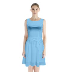 Color Light Sky Blue Sleeveless Waist Tie Chiffon Dress by Kultjers