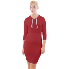 Color Firebrick Quarter Sleeve Hood Bodycon Dress