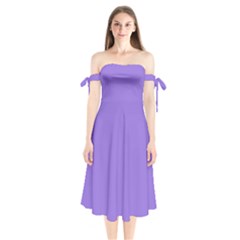 Color Medium Purple Shoulder Tie Bardot Midi Dress