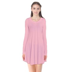 Color Light Pink Long Sleeve V-neck Flare Dress
