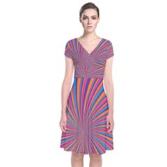 Psychedelic Groovy Pattern 2 Short Sleeve Front Wrap Dress