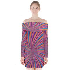 Psychedelic Groovy Pattern 2 Long Sleeve Off Shoulder Dress by designsbymallika
