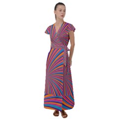 Psychedelic Groovy Pattern 2 Flutter Sleeve Maxi Dress