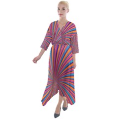 Psychedelic Groovy Pattern 2 Quarter Sleeve Wrap Front Maxi Dress