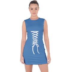 Color Steel Blue Lace Up Front Bodycon Dress by Kultjers