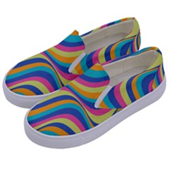 Psychedelic Groocy Pattern Kids  Canvas Slip Ons by designsbymallika