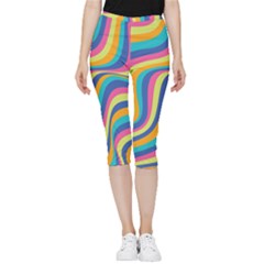 Psychedelic Groocy Pattern Inside Out Lightweight Velour Capri Leggings  by designsbymallika