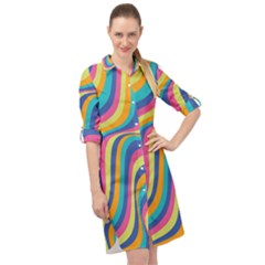 Psychedelic Groocy Pattern Long Sleeve Mini Shirt Dress by designsbymallika