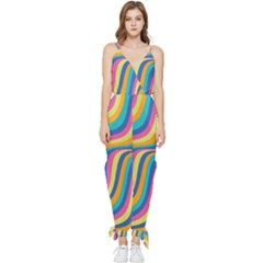 Psychedelic Groocy Pattern Sleeveless Tie Ankle Jumpsuit by designsbymallika