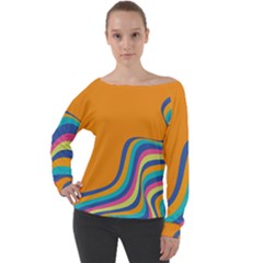 Psychedelic-groovy-pattern Off Shoulder Long Sleeve Velour Top by designsbymallika