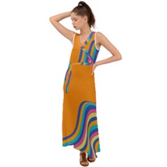 Psychedelic-groovy-pattern V-neck Chiffon Maxi Dress by designsbymallika