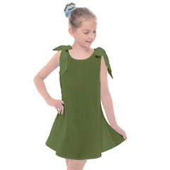 Color Dark Olive Green Kids  Tie Up Tunic Dress by Kultjers