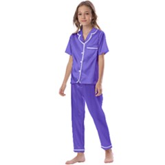Color Slate Blue Kids  Satin Short Sleeve Pajamas Set by Kultjers
