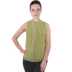 Color Dark Khaki Mock Neck Chiffon Sleeveless Top