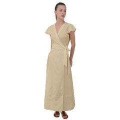Color Wheat Flutter Sleeve Maxi Dress