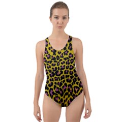 Pattern Leopard Yellow Fur Cut-out Back One Piece Swimsuit by JustToWear