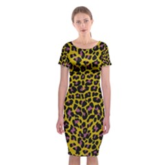 Pattern Leopard Yellow Fur Classic Short Sleeve Midi Dress by JustToWear