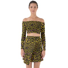 Pattern Leopard Yellow Fur Off Shoulder Top With Skirt Set by JustToWear