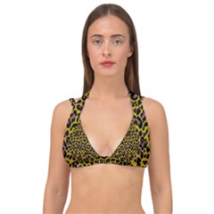 Pattern Leopard Yellow Fur Double Strap Halter Bikini Top