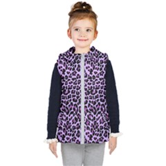 Pattern Leopard Purple Fur Kids  Hooded Puffer Vest by JustToWear