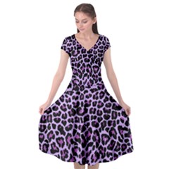 Pattern Leopard Purple Fur Cap Sleeve Wrap Front Dress