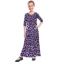 Pattern Leopard Purple Fur Kids  Quarter Sleeve Maxi Dress by JustToWear