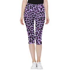 Pattern Leopard Purple Fur Inside Out Lightweight Velour Capri Leggings  by JustToWear