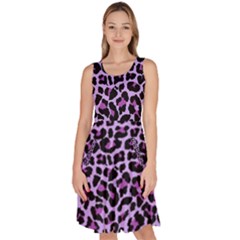 Pattern Leopard Purple Fur Knee Length Skater Dress With Pockets