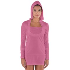 Color Pale Violet Red Long Sleeve Hooded T-shirt