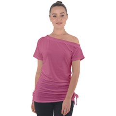 Color Pale Violet Red Off Shoulder Tie-Up Tee