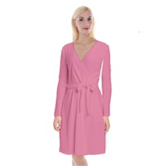 Color Pale Violet Red Long Sleeve Velvet Front Wrap Dress