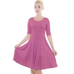 Color Pale Violet Red Quarter Sleeve A-Line Dress