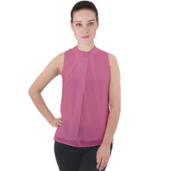 Color Pale Violet Red Mock Neck Chiffon Sleeveless Top by Kultjers