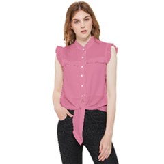 Color Pale Violet Red Frill Detail Shirt