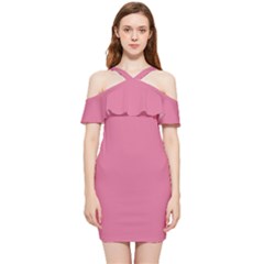 Color Pale Violet Red Shoulder Frill Bodycon Summer Dress